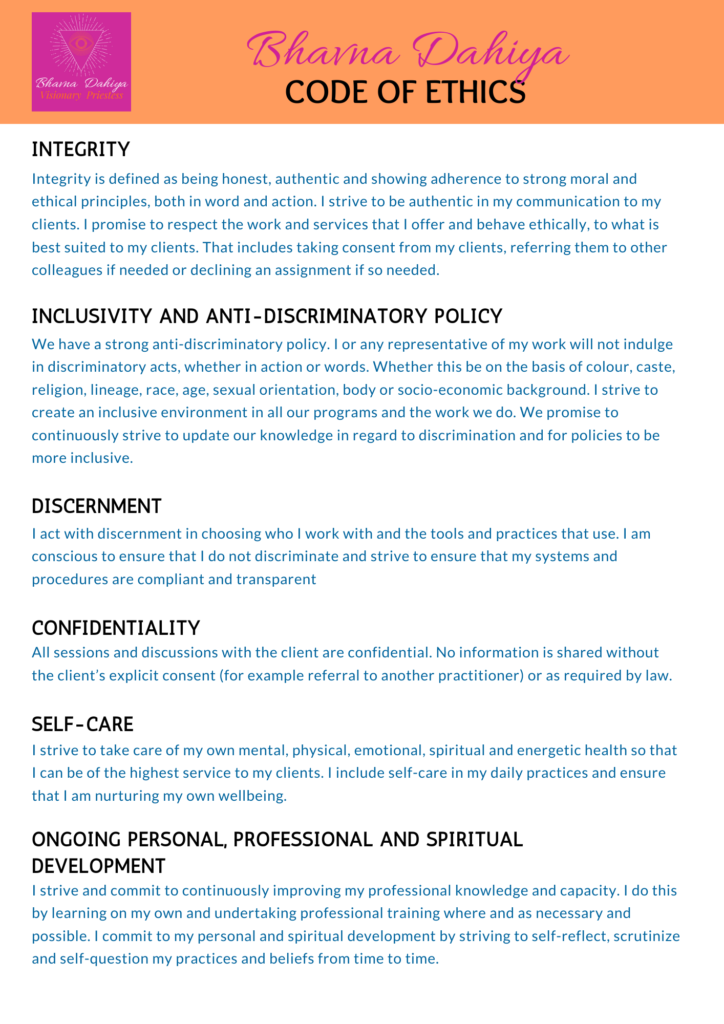 Code of Ethics Code of Ethics - Tarot Inc by Bhawana